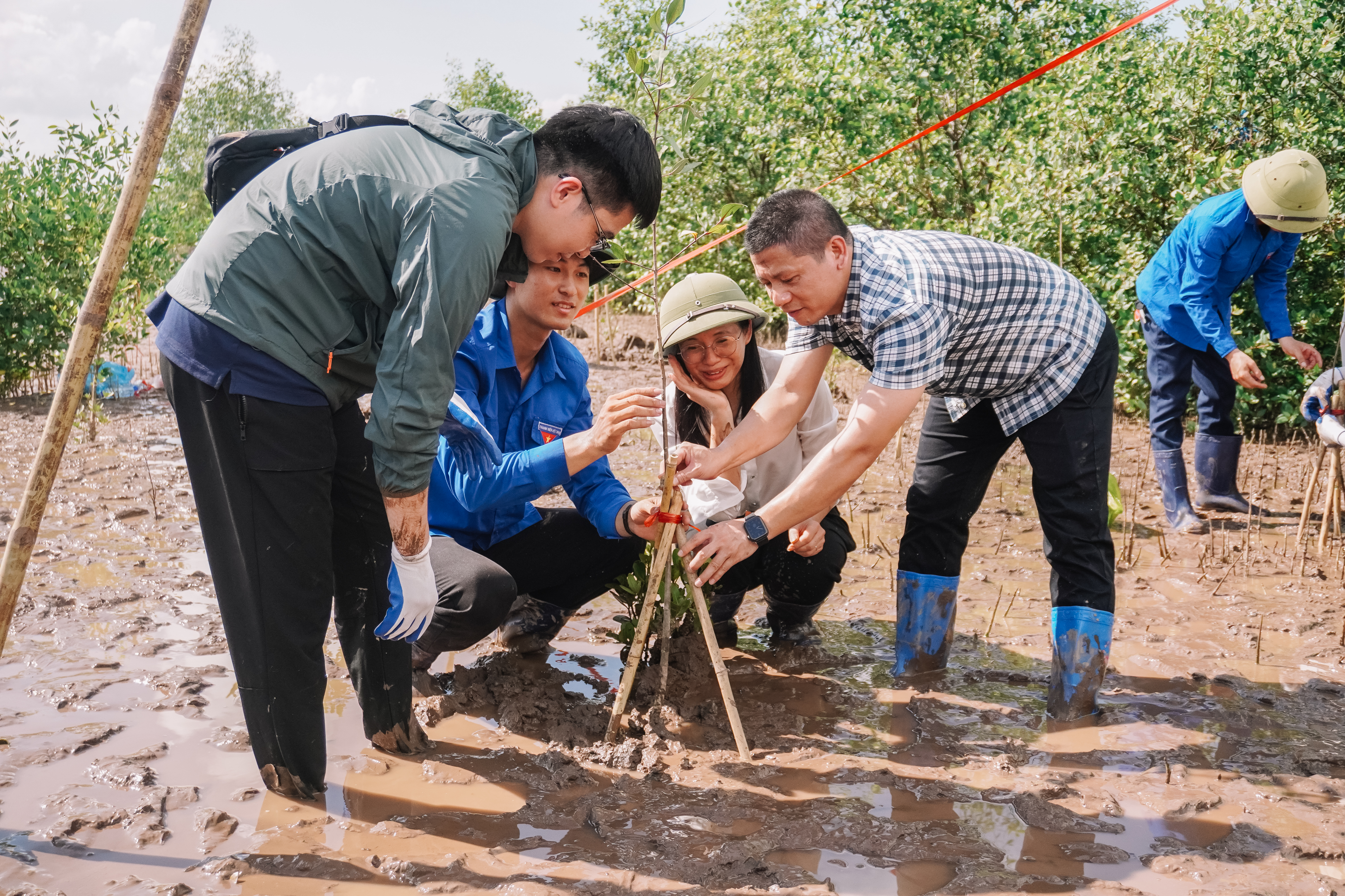 Members of Vilai Viet accompanied partners and the locals to plant 300 mangrove apple trees.